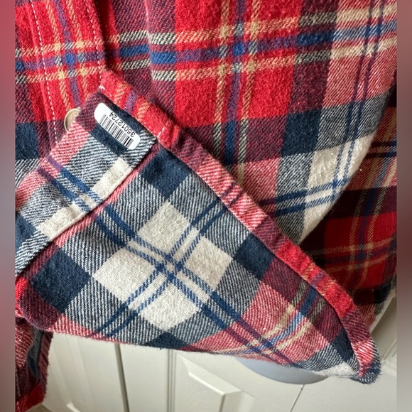 MARINE LAYER Skylar Flannel Shirt Button Down Blouse Boyfriend Top Red Blue Soft - Picture 11 of 16